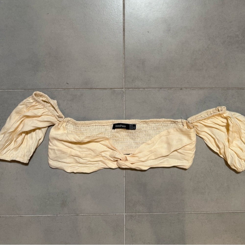 Boohoo Cream Puff Sleeve Crop Blouse